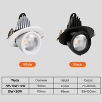 Spot LED Downlight Dimmable 360° - Rotation à Angle ajustable - Plafond encastré 7W 10W 20W AC 110V/220V - Idéal pour Chambre et Couloir