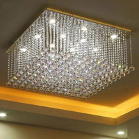 Lustre en cristal carré encastré pour salon de luxe : Lustres en cristal suspension LED de haute qualité