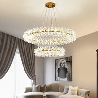 Lustre en cristal de fleur moderne luxe Suspension LED pour salon 60 80 100 cm anneaux suspendus