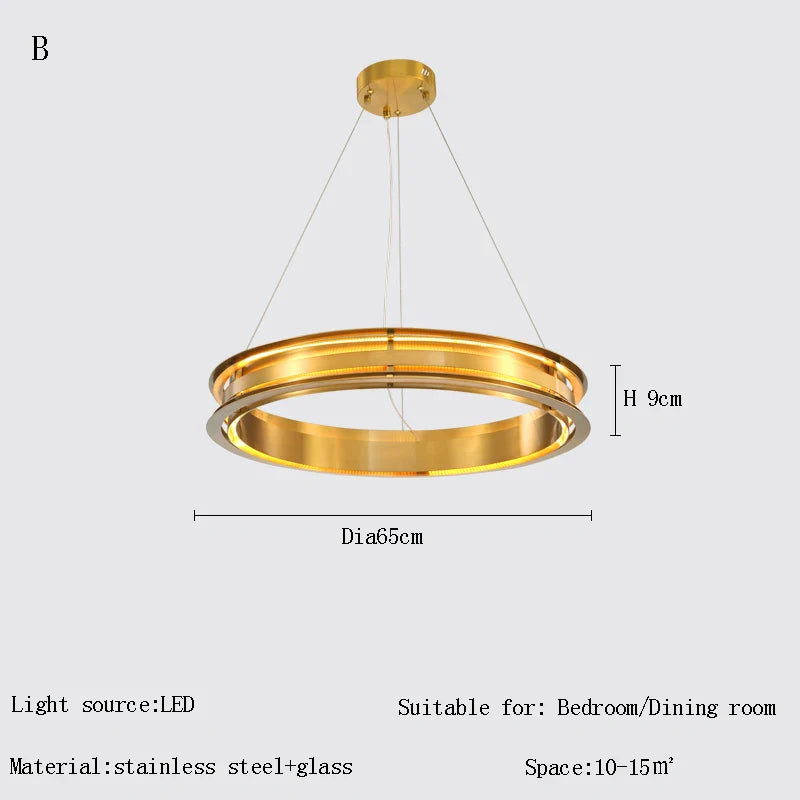 Lustre LED italien post-moderne avec anneau de suspension - Lampe de design asiatique