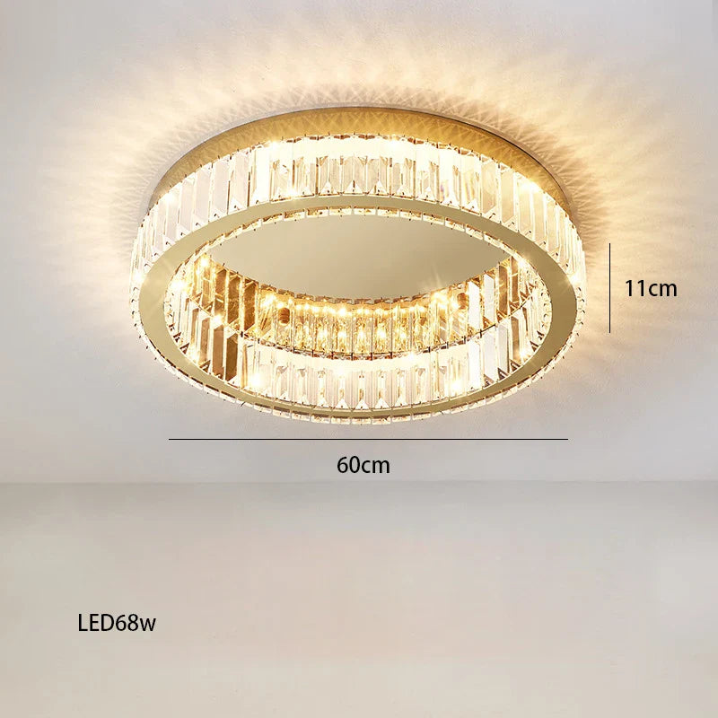 Lustre Luxe en Or et Argent avec LED Dimmable Rond