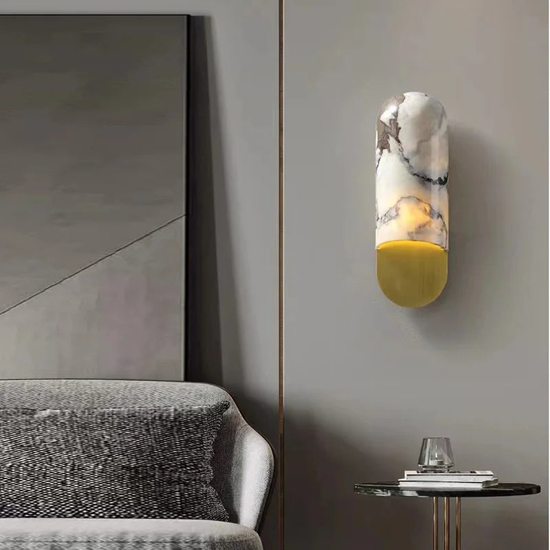 Applique murale en marbre style chinois avec abat-jour LED créatif - Édition Premium