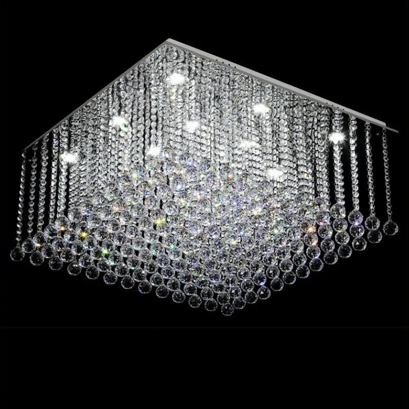 Lustre en cristal carré encastré pour salon de luxe : Lustres en cristal suspension LED de haute qualité