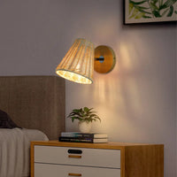 Applique murale LED vintage en rotin tissé à la main avec interrupteur