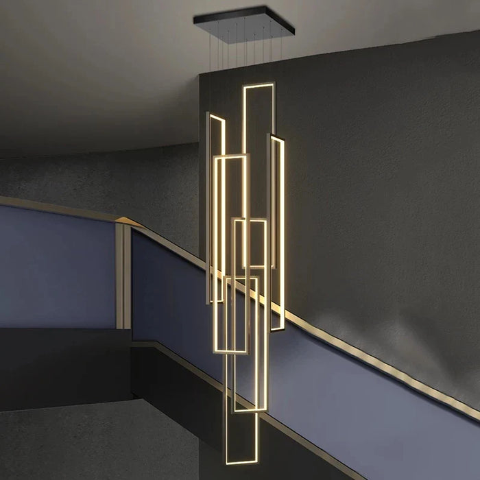 Lustre Premium Or Noir à LED pour Maison Intérieur Salon Escalier Hall Rectangulaire