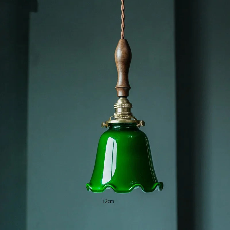 Suspension Vintage Américaine en Cuivre Bois Verre Edison