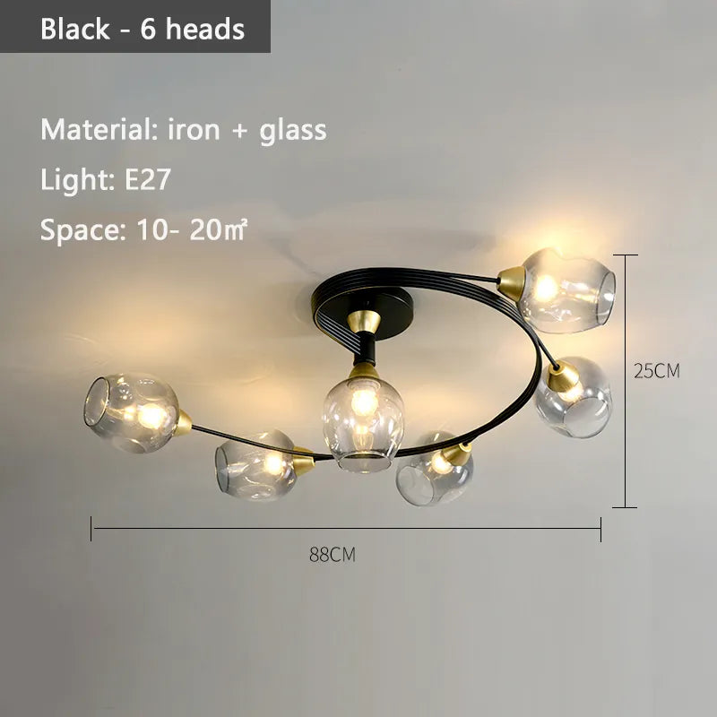 Lustre suspendu en verre moléculaire pour un éclairage LED nordique dans la maison