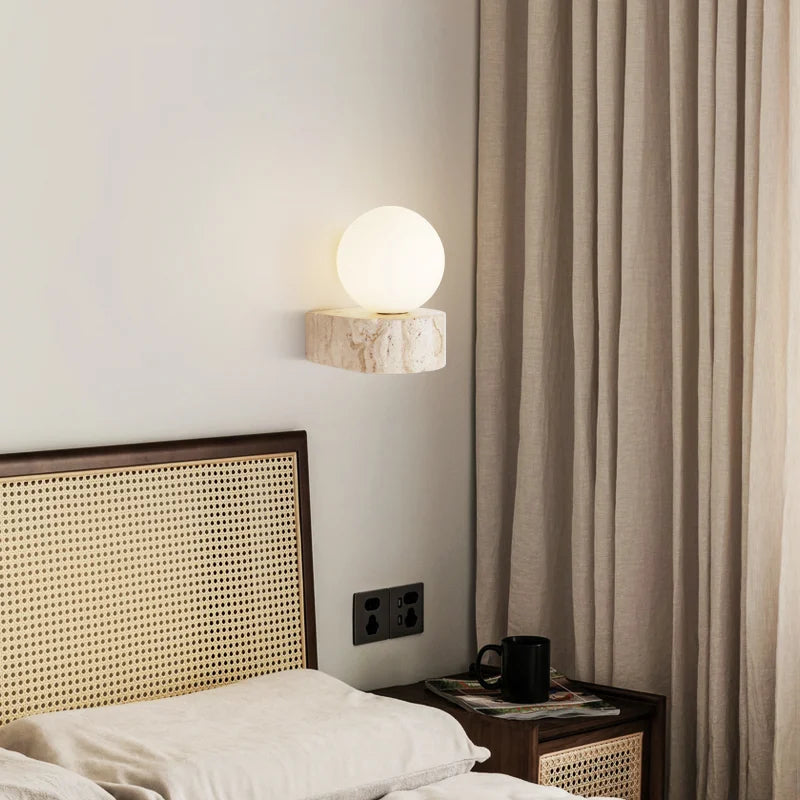 Applique murale vintage en pierre naturelle avec abat-jour en verre et LED - Édition Limitée