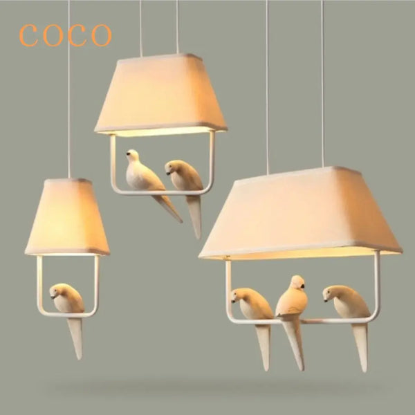 Lustre Créatif avec 3-4 Têtes d'Oiseau en Tissu pour une Décoration Originale
