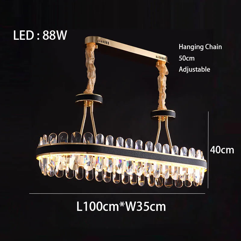 Lustre en cuir LED Cristal Luxueux Rond Suspendu Moderne - Élégance Brillante