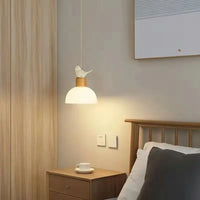 Suspension LED en verre design nordique avec petit oiseau créatif