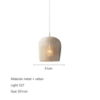 Suspension japonaise en rotin wabi-sabi avec éclairage LED