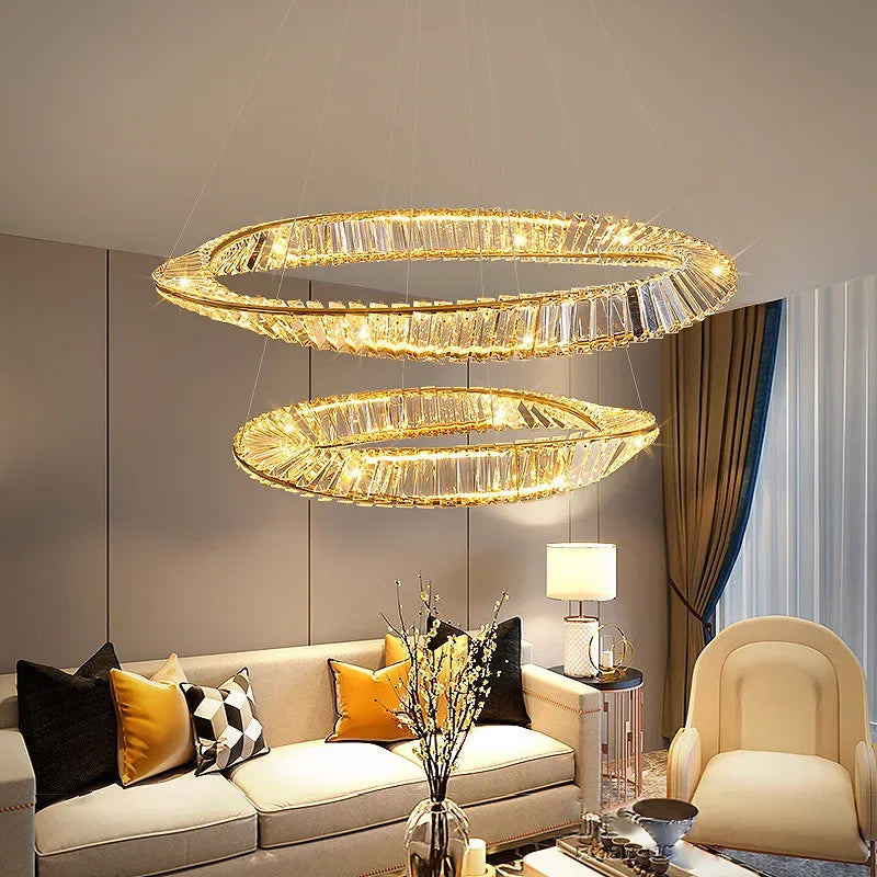Lustre LED Moderne en Cristal K9 avec Anneau Irrégulier - Collection Élégance Cristalline