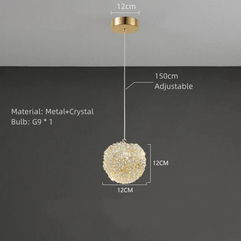 Lampe suspendue moderne en cristal avec cordon réglable
