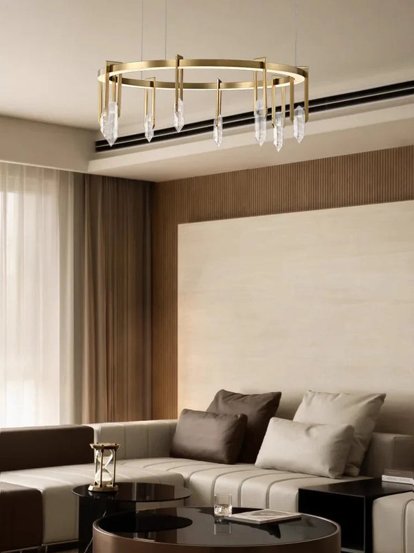 Lustre de luxe italien en cuivre avec LED postmoderne et cristaux ronds