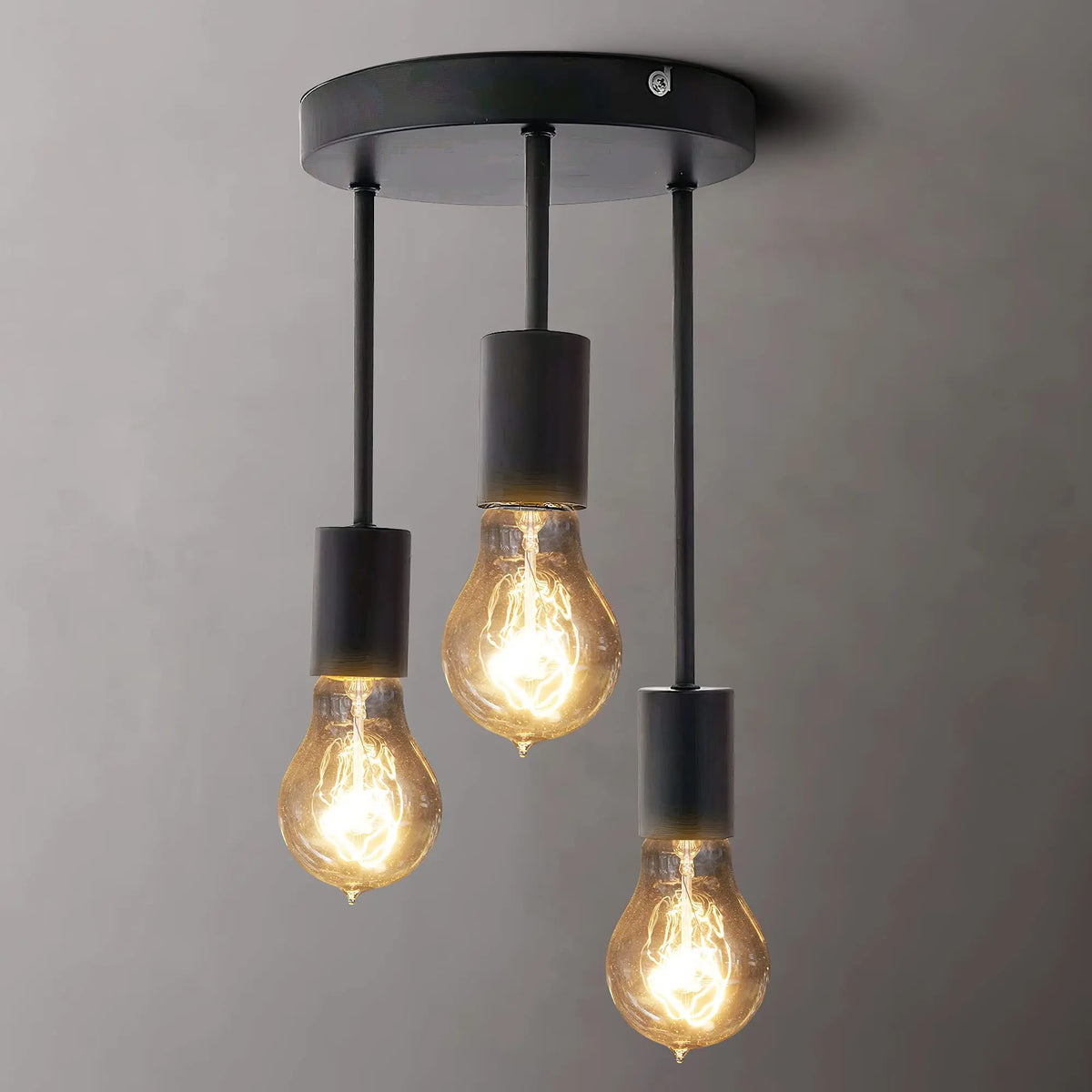 Grensk - Plafonnier Industriel Noir 3 Têtes Ampoules Luminaire Vintage Pour Cuisine Balcon Porche Salon