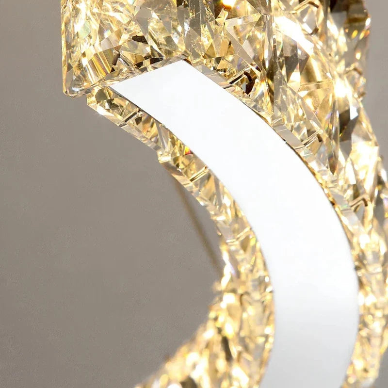 Lustre Nordique en Cristal et Acier Inoxydable avec Miroir LED Intérieur