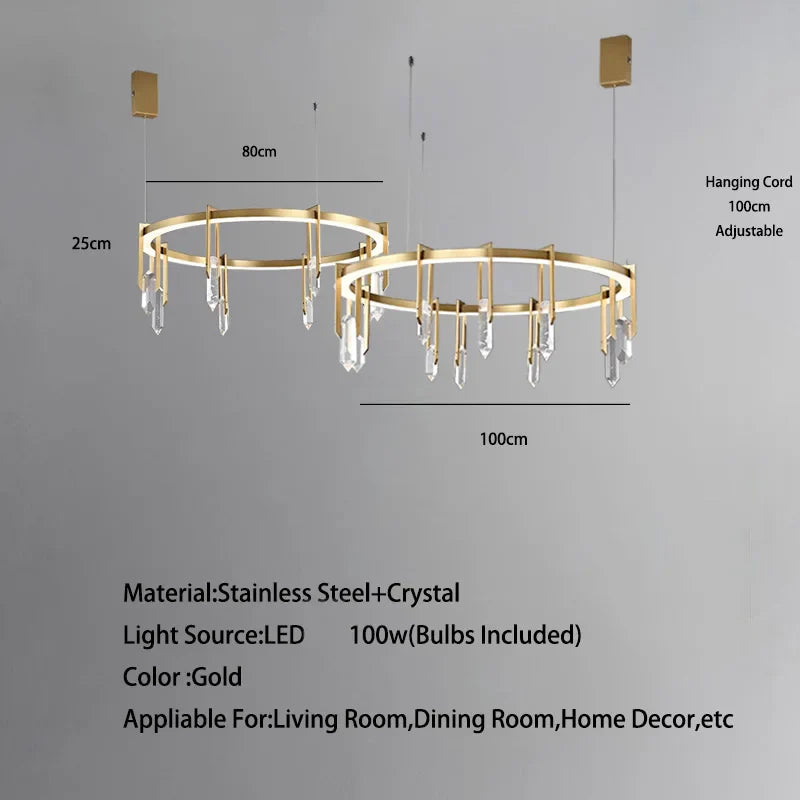 Lustre de luxe italien en cuivre avec LED postmoderne et cristaux ronds
