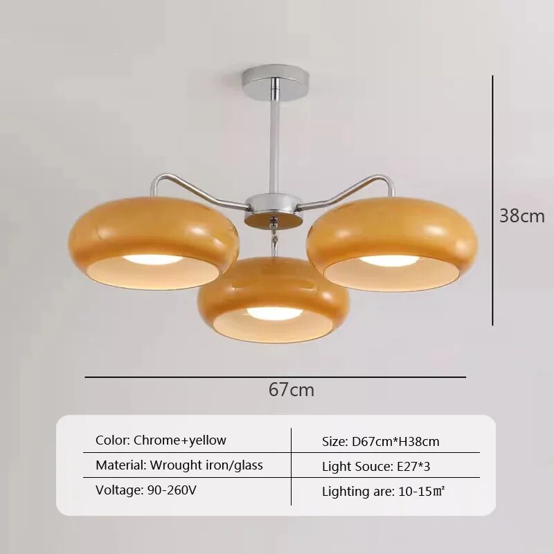 Lustre Antique en Verre et Laiton Orange Medieval