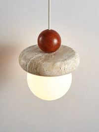 Suspension Led Style crème médiévale Memphis - Petite pierre claire et bois
