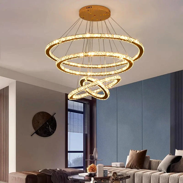 Lustre Moderne en Cristal avec Éclairage LED Intérieur Suspendu