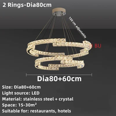 Lustre Nordique en Cristal et Acier Inoxydable avec Miroir LED Intérieur