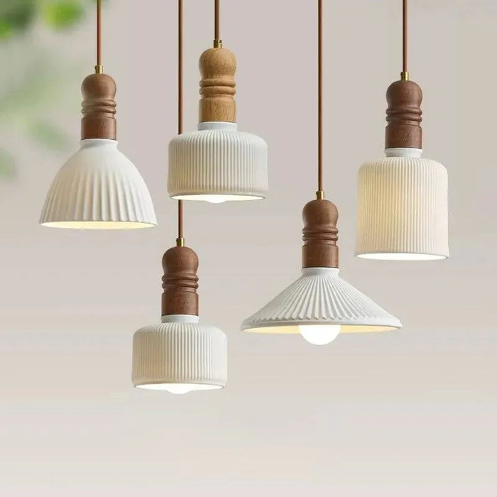 Suspension LED nordique en bois massif et céramique de haute qualité