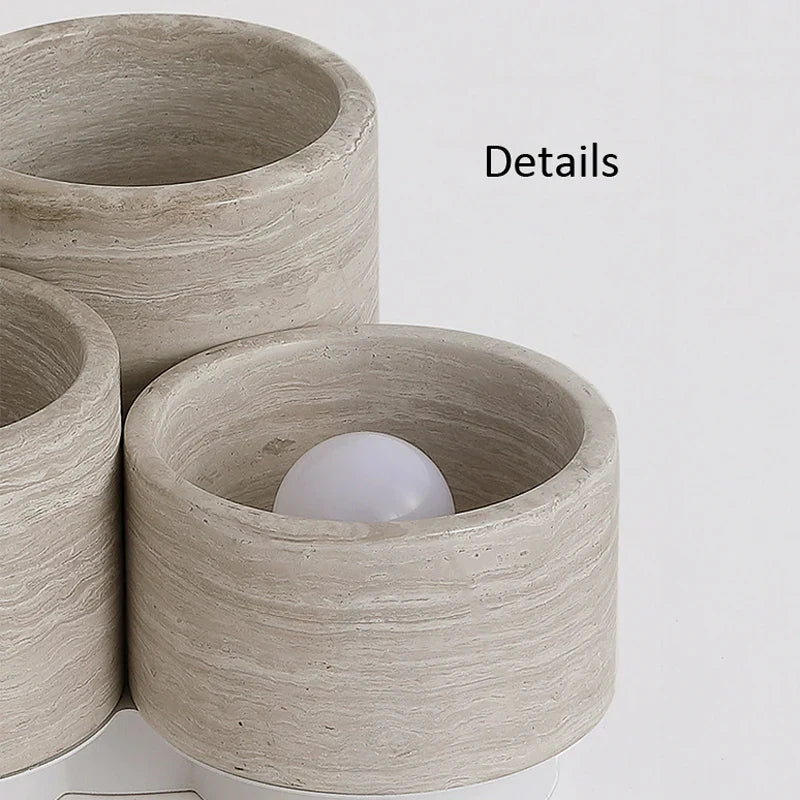 Plafonnier LED moderne Wabi Sabi en pierre de grain de bois à 3 têtes
