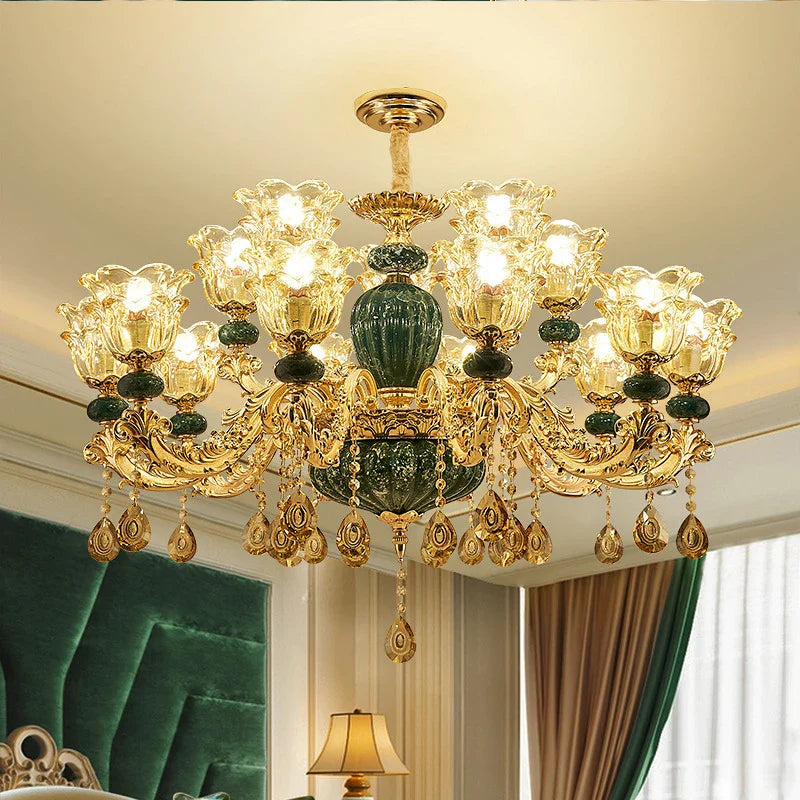 Lustre Européen LED en Céramique Cristal pour Villa Duplex