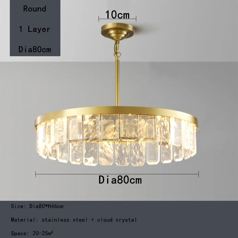 Lustre en cristal multicouche nuage et brume pour hôtel - Corps en acier de luxe