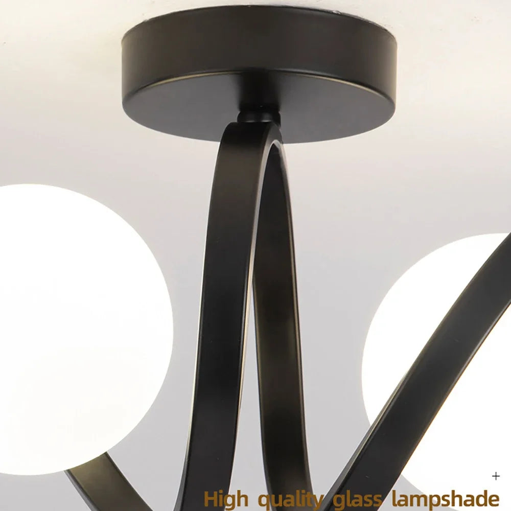 Plafonnier Nordique Double-Tête en Verre Noir et Or de Haute Qualité
