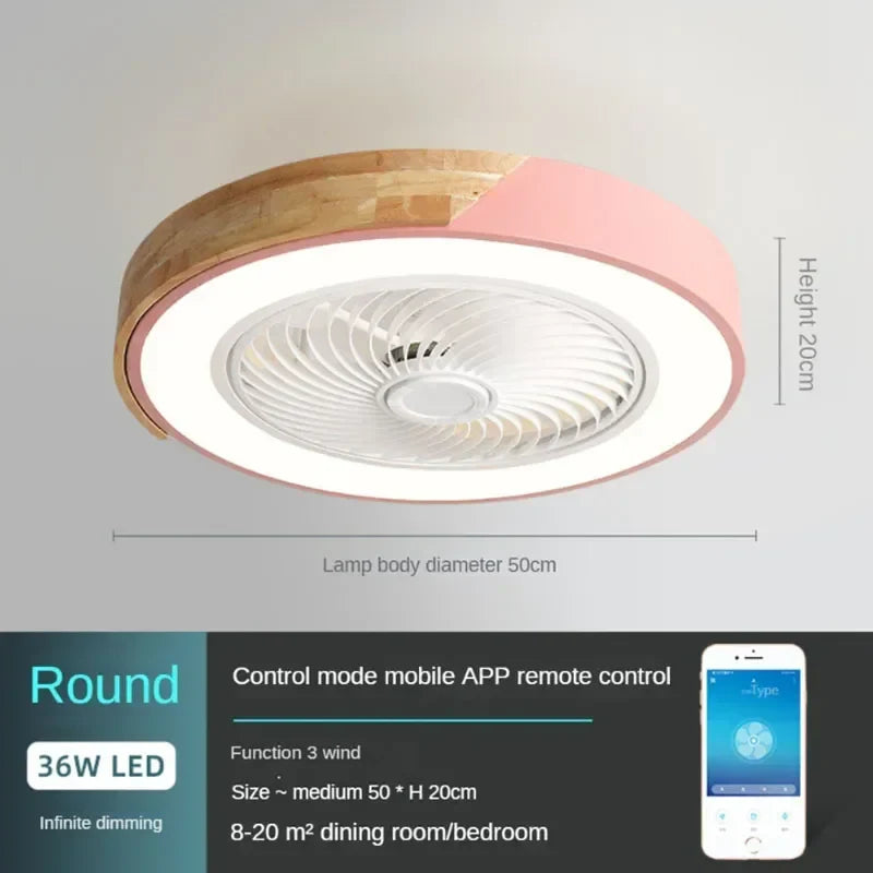 Plafonnier LED en bois design moderne avec ventilateur et télécommande