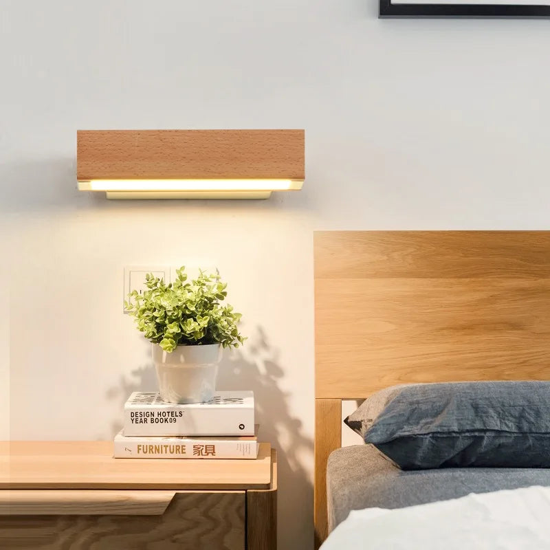Applique murale rotative nordique en bois massif LED ajustable