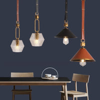 Lustre moderne en cuir avec suspension lumière et verre cristal de luxe