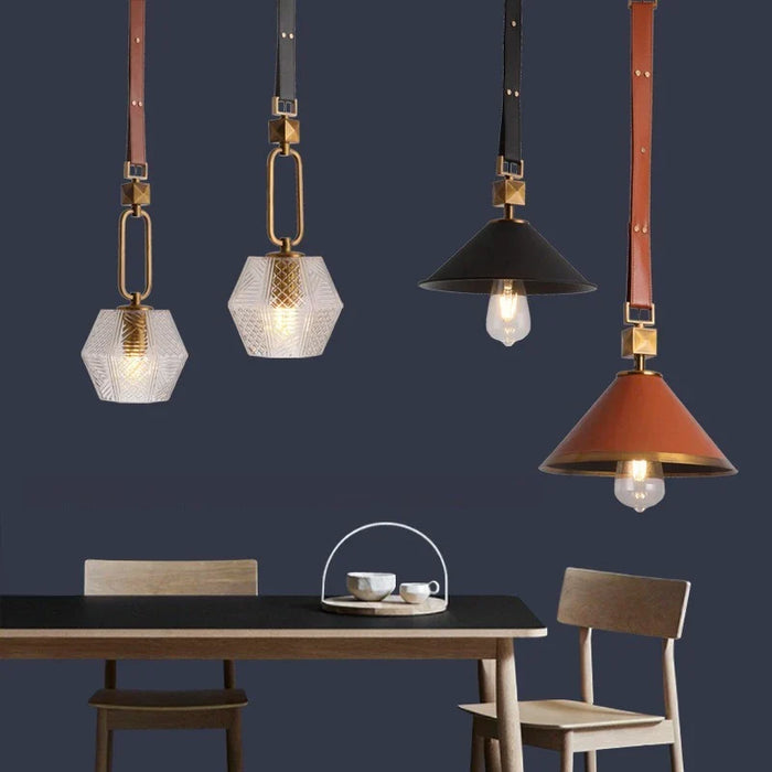Lustre moderne en cuir avec suspension lumière et verre cristal de luxe