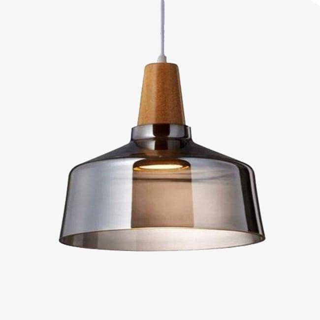 Suspension LED en bois avec abat-jour en verre Nordic