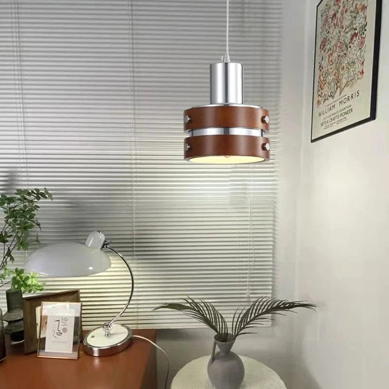 Luminaire Suspension LED en Bois Chromé et Métal