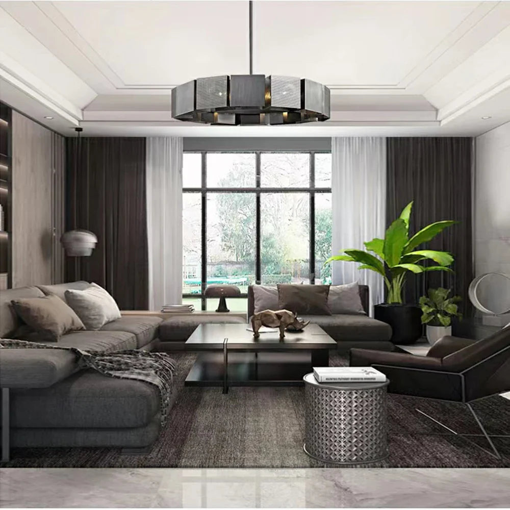 Lustre suspendu LED postmoderne en métal noir - Style industriel