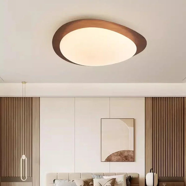 Plafonnier LED en bois nordique avec galets noyer et acrylique