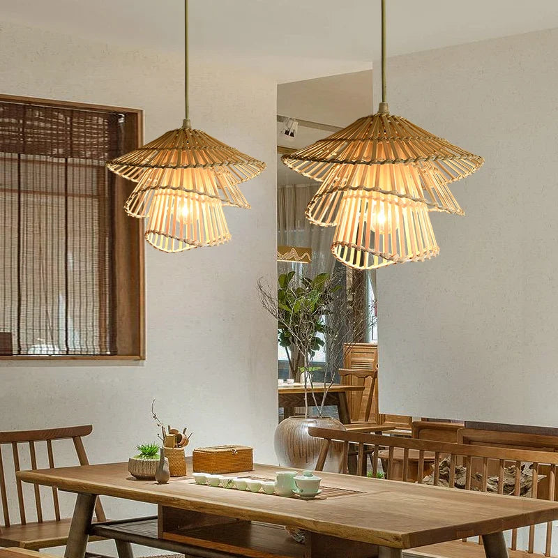 Lustre LED en bambou rotin créatif pour une décoration intérieure tendance