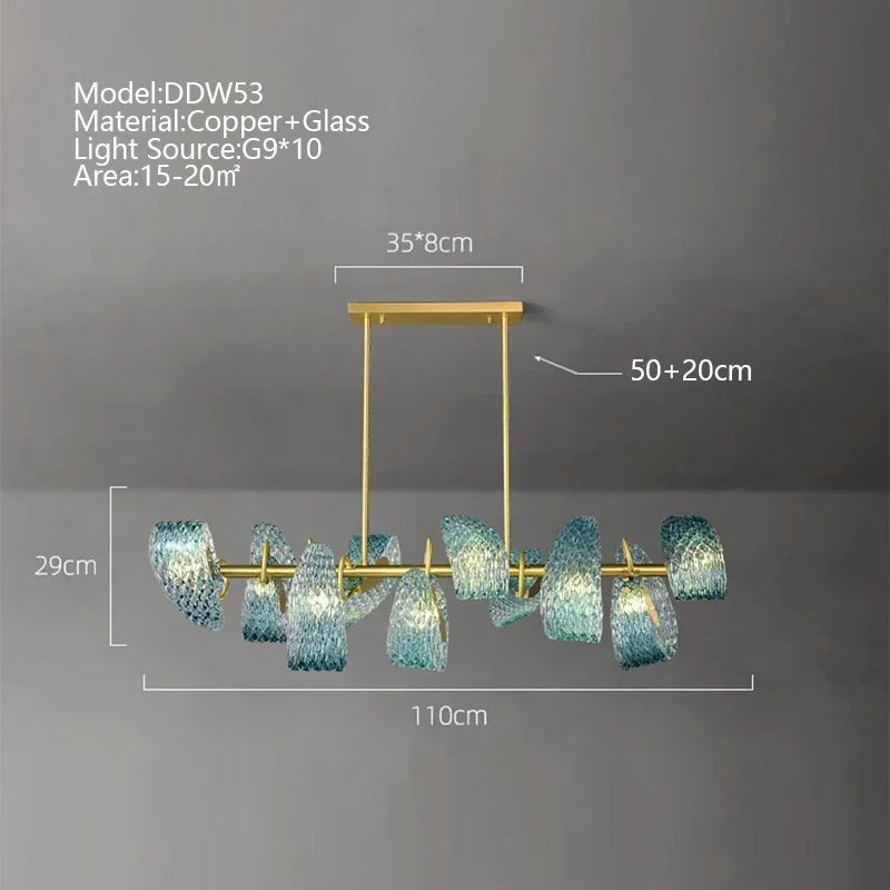 Lustre moderne en verre design "Feuille de Paon" LED suspendu
