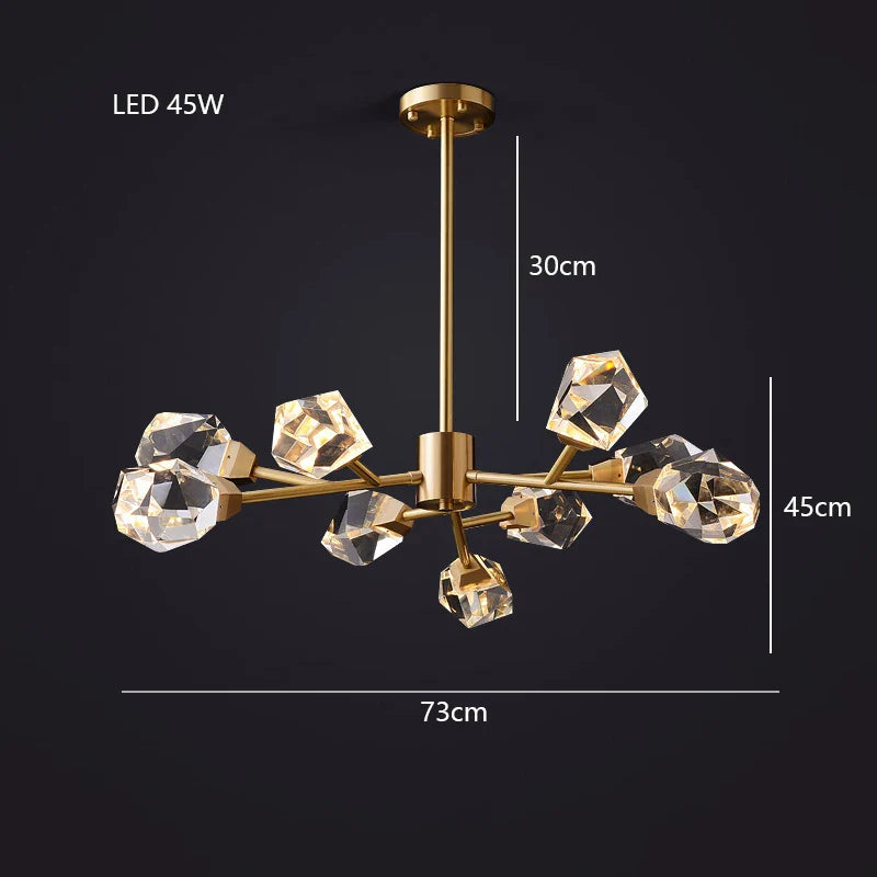 Lustre de Luxe en Laiton Diamant Cristal LED Moderne