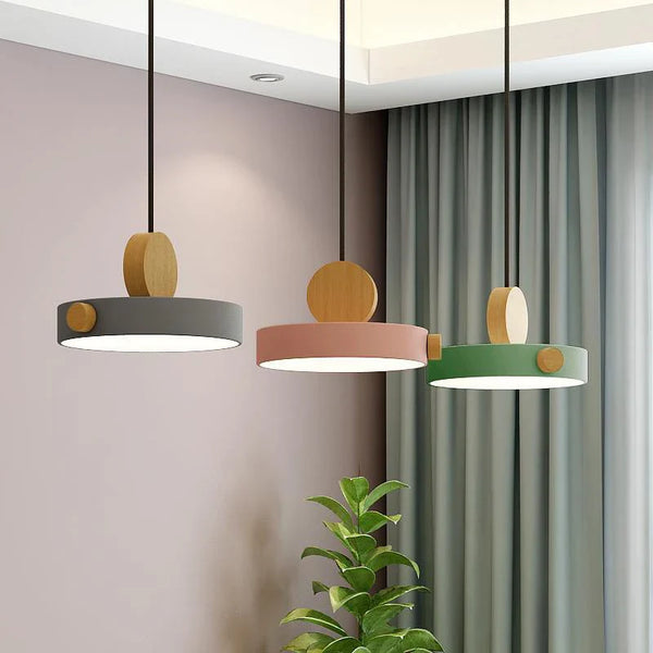 Suspension LED Scandinave Minimaliste en Bois Macaron pour Décoration Intérieure