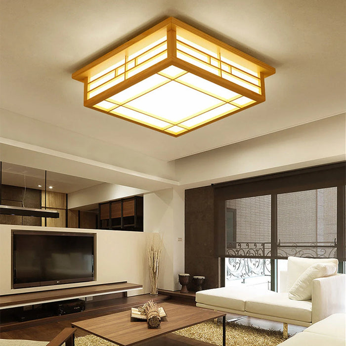 Plafonnier Lampe LED Bois Massif Japonais - Édition Zen