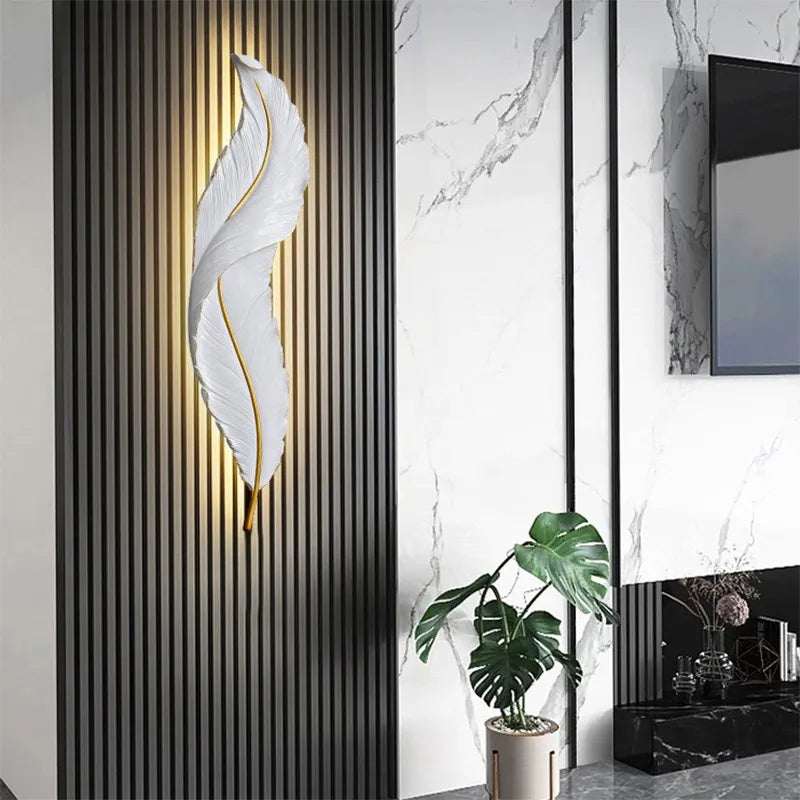 Applique murale LED Plume en résine - Modèle Moderne aux Couleurs Rose et Bleu