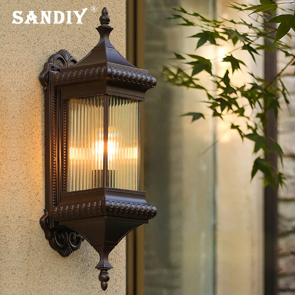 SANDIY Vintage - Applique murale extérieure rétro pour porche - Europe Villa - Étanche - Jardin - Cour - Luminaire café E26/