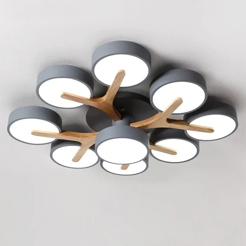 Lustre Nordique Macaron LED en Bois pour une Décoration Intérieure Élégante