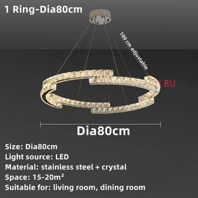 Lustre Nordique en Cristal et Acier Inoxydable avec Miroir LED Intérieur