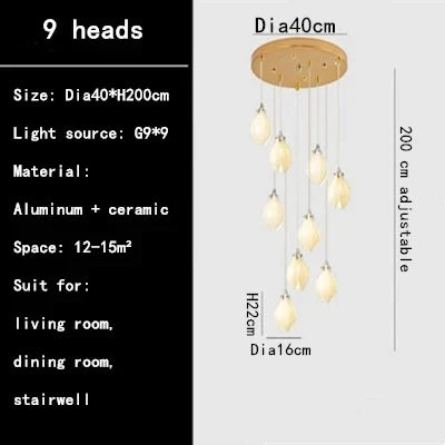 Lustre Duplex LED Magnolia en Céramique pour Hôtel et Villa