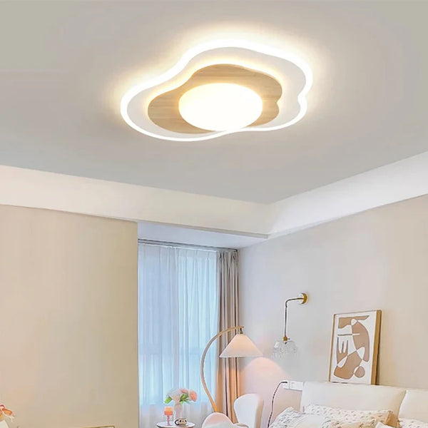 Plafonnier Luxe LED pour Chambre Principale - Blanc Bois Crème